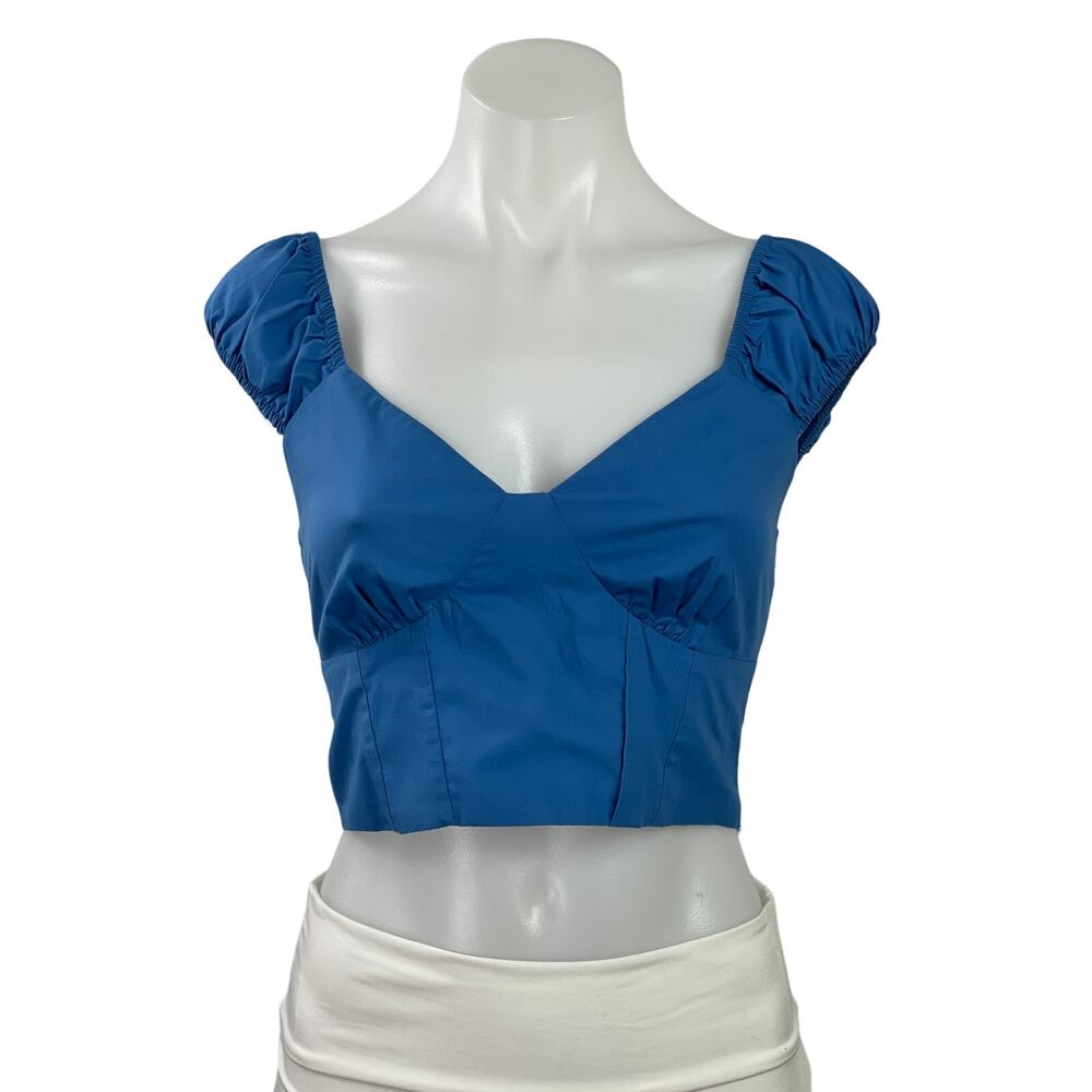Abercrombie & Fitch Womens Blue V-neck Sleeveless Smocked Crop Blouse Top Sz XS